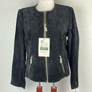 NWT Bernardo Green Womens Black Genuine Leather Zip Up Jacket Size L